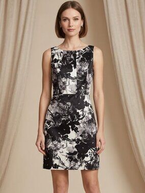 Women's Floral Pencil Dress Ann Taylor Size 12 Sleeveless Pleated Top Zip Back